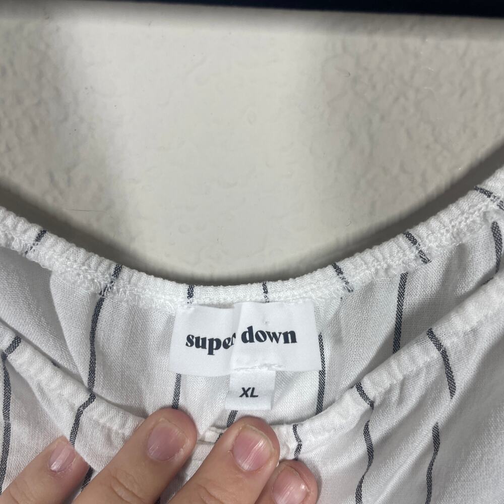Superdown XL Kaylee Button Up Off The Shoulder Top Stripe Linen Long Sleeves - Picture 8 of 9